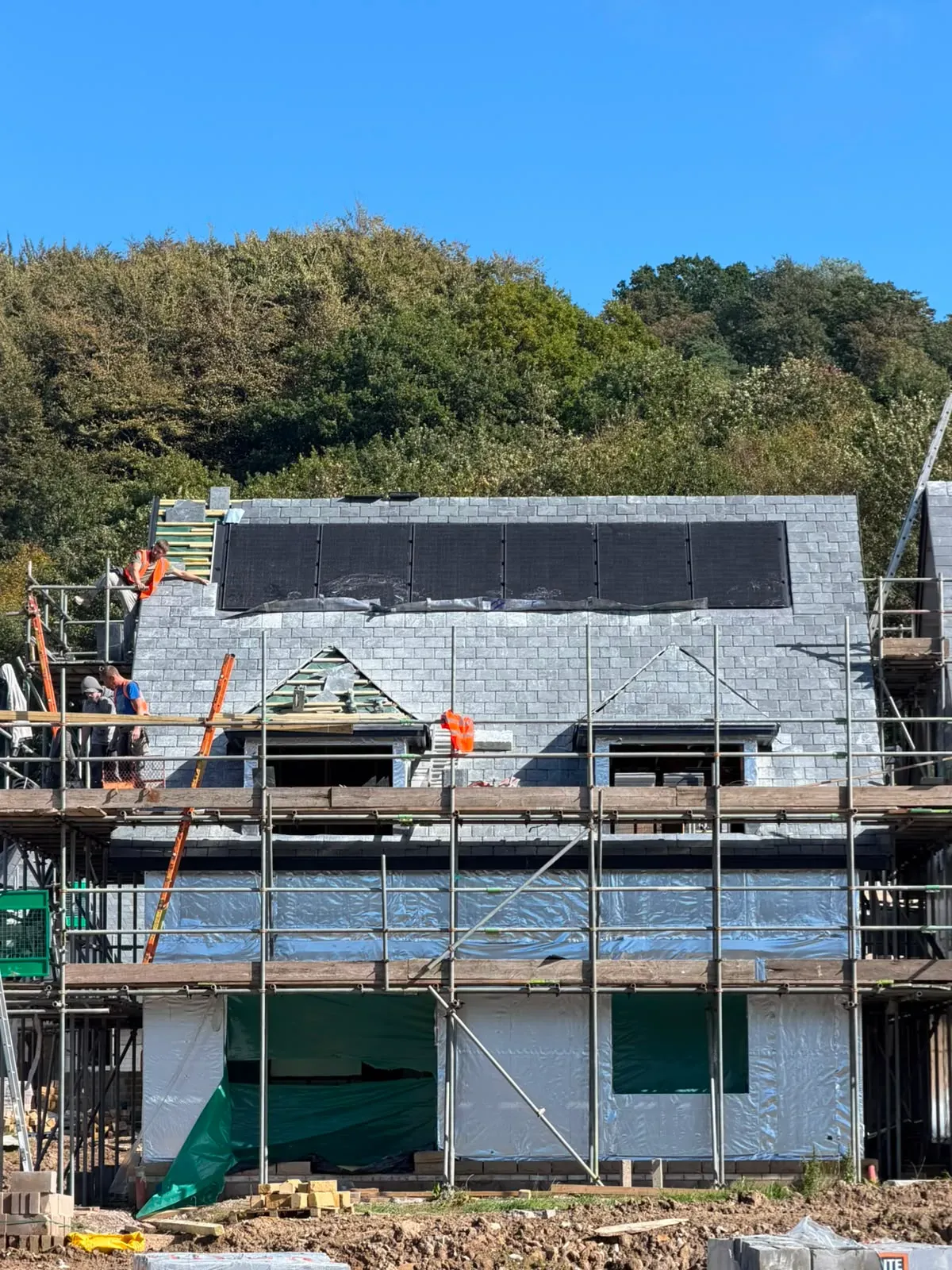 New pitched slate roof installation underway on a residential property in Worcester